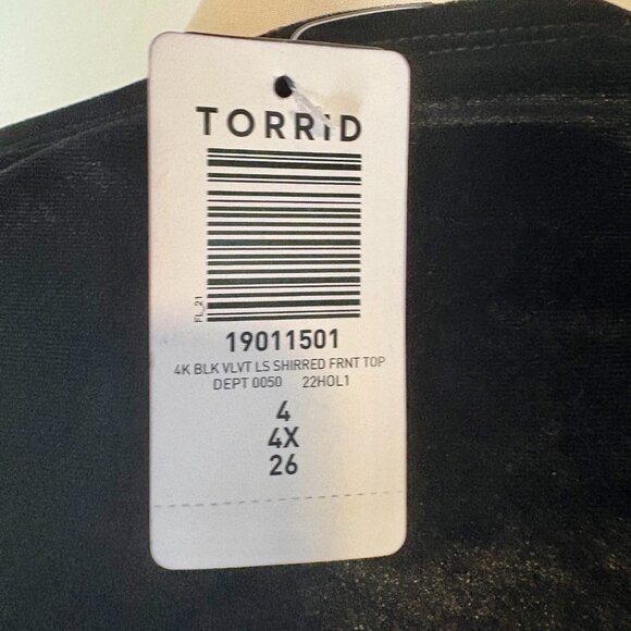 NWT Torrid Black Velvet Ruched Off Shoulder Top Stretch 3/4 Sleeve Size 4X - Picture 11 of 11